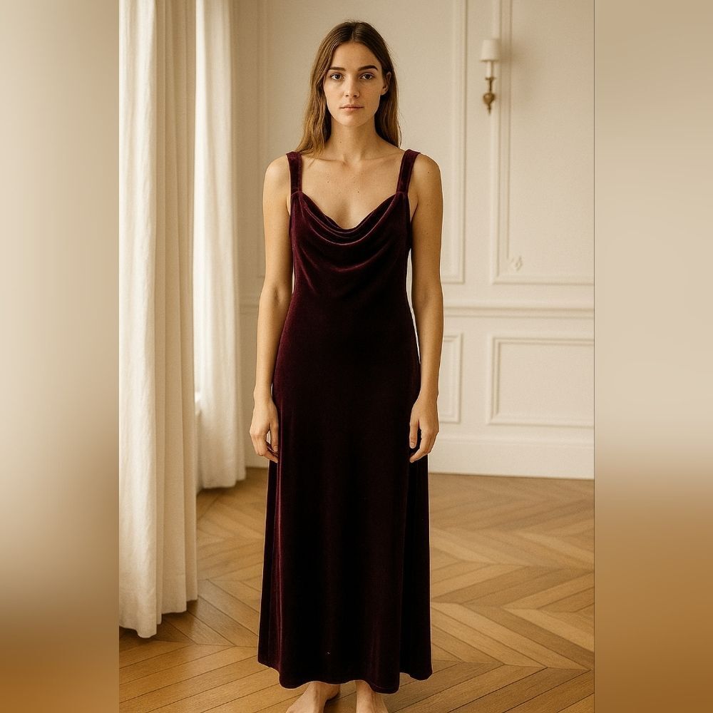 NWOT Rumored Deep Red Velvet Midi Maxi Dress Size Medium Revolve Cowl Neck Long